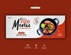 the food menu is displayed on an orange and red background