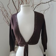 Nwt John Paul Richards Cropped Embellished Sweater. A Rich Shade Of Brown With Shimmering Sequins. Crochet Sweater Cropped, Paul Richards, Womens Cream Sweater, Shade Of Brown, Art Sweater, Multicolor Knit, Embellished Sweater, Multicolor Sweater, Shawl Sweater