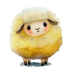 a watercolor painting of a sheep with black eyes