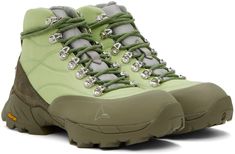 Ankle-high nylon canvas and calfskin suede boots in green. Rubberized trim throughout. · Abrasion-resistant · Logo printed at rubber cap toe · Lace-up closure · Padded tongue and collar · Logo embroidered at inner side · Pull-tab at heel · Mesh lining · Treaded Vibram® Megagrip rubber sole Supplier color: Sage green Strap Boots, Boot Straps, Perfect Shoes, Personal Shopping, Pull Tab, Suede Boots, Boot Shoes Women, Logo Embroidered, Sage Green