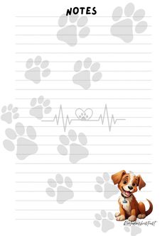 a dog with paw prints on it's back side and the words notes written in black