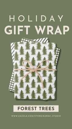 the holiday gift wrap is wrapped in white and green trees