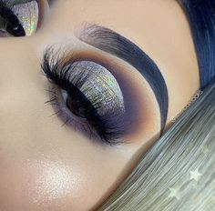 Full Glam Eyeshadow Looks, Glam Eyeshadow Looks, Purple Eyeshadow Looks With Rhinestones, Galaxy Makeup Looks Eyeshadows, Bold Purple Eye Makeup, Purple Glam Eyeshadow, Eye Pallet, Dramatic Purple Eye Makeup, Makeup Goddess