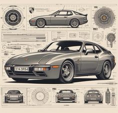 a car is shown in this drawing and it's features all the parts to make it