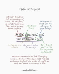 Psalm 56:3, "When I am afraid, I will put my trust in thee." Psalm 56:3, Verse Mapping Scriptures, Bible Infographics, Choose God, Bible Sketches, Notebook Journaling, Psalm 56, Bible Mapping, Verse Mapping