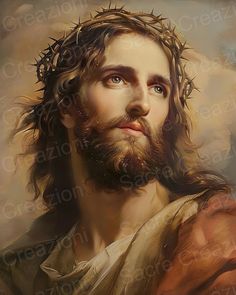 a painting of jesus with crown of thorns on his head