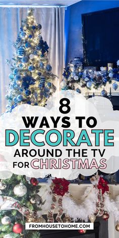 How To Decorate a Christmas Mantel With a TV Above It Tv Above Fireplace Christmas Decor, Mantel Decorating Ideas For Christmas With Tv, Mantel With Tv Christmas Decor, Christmas Mantle With Tv Above Fireplace, Christmas Mantle Under Tv, How To Decorate Mantel With Tv Above It, Christmas Fireplace Mantels With Tv, Christmas Decor Fireplace With Tv, Tv Mantle Christmas Decor