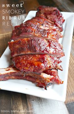 sweet smokey ribbub recipe on a white plate with the title above it