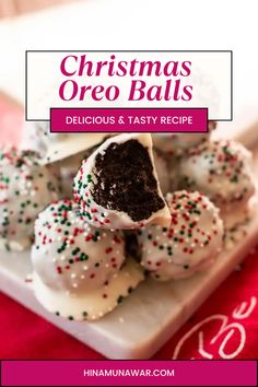 christmas oreo balls on a plate with sprinkles