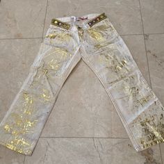 Brand New Paris Jeans Brand New.Super Cute!! 4 Pockets, , Zipper. Sizes Are Several Sizes Smaller.100% Cotton.From Viva Fashion. , No Strech. Gold Pants, New Paris, Jeans Color, Jeans Brands, Colored Jeans, White Jeans, Pant Jumpsuit, Stitching, Pants For Women