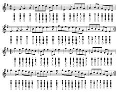 sheet music with musical notations and notes in the form of numbers, including one on each side