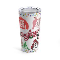 a christmas story tumbler cup is shown on a white background