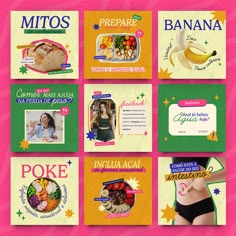 a bunch of different pictures with bananas and other food items on the bottom right hand corner