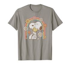 PRICES MAY VARY. Officially Licensed by Peanuts Graphic Artwork: H17683 Lightweight, Classic fit, Double-needle sleeve and bottom hem Flower Rainbow, Rainbow T Shirt, Graphic Artwork, Retro Flowers, Branded T Shirts, Peanut, Top Styles, Fashion Branding, T-shirt