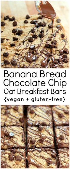 banana bread chocolate chip oat breakfast bars vegan + gluten - free