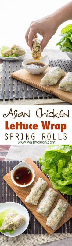 Asian Chicken Lettuce Wrap Spring Rolls Spring Roll Filling Ideas, Ration Recipes, Thai Mat, Easy Asian Chicken, Spring Roll Filling, Asian Chicken Lettuce Wraps, Japanese Diet, Wrap Recipe, Chicken Wrap