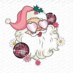 a cartoon santa claus with sunglasses and flowers