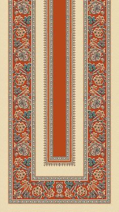 an orange and blue border with flowers on it, in the middle of a beige background