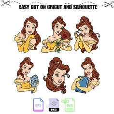 disney princesses with different poses and expressions for the character's avatar, including their hair