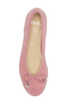 A slim bow tops the toe of an elegant ballet flat grounded by a barely there heel. Imitation-pearl size: 7.5–8mm Cushioned footbed with arch support Leather upper and lining/synthetic sole Imported Women's Shoes Elegant Ballet Flats With Arch Support, Elegant Formal Flats With Arch Support, Ballet Flat, Pearl Size, Arch Support, Womens Flats, Ballet Flats, Women's Shoes, Arch