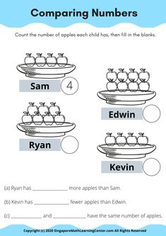 comparing numbers worksheet with apples and other things to teach children in the classroom