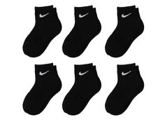 The Nike 6P Youth Cushioned Quarter socks offer the perfect combination of comfort and performance for young athletes. Designed with cushioning in key areas, these socks provide plush support and impact absorption during high-intensity activities. 6-pack, Cotton/polyester/spandex, Arch compression provides a snug fit, Reinforced heel and toe add durability, Moisture-wicking design ensures comfort | Nike 6P Youth Cushioned Quarter Shoes in Black/White Nike Quarter Socks, Kids Nike Socks, Black Non-slip Socks For Sports Events, Nike Non-slip Socks For Sports, Nike Non-slip Sports Socks, Nike Anti-odor Sports Socks, Nike Socks 3 Pack, Black No-show Sporty Socks, Black Non-slip Socks For Sports