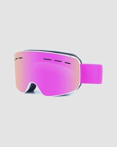 a pair of ski goggles with pink mirrored lenses