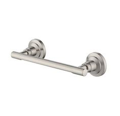 an image of a bathroom towel bar in brushed stainless steel with two handles and one arm