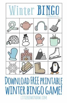 a printable winter bingo game with the words, free printable winter bingo