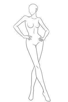 a drawing of a woman's body with her hands on her hips, standing in front of a white background