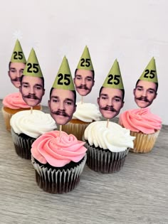 cupcakes decorated with photos of the same man