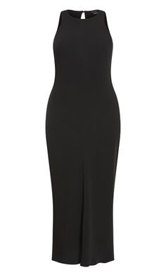 Halter Slip Dress - black Fitted Longline Midi Dress For Date Night, Solid Sleeveless Dress With Smoothing Detail, Sleeveless Solid Dress With Smoothing Details, Elegant Bodycon Slip Dress For Date Night, Chic Stretch Longline Dress, Chic Sleeveless Midi Dress In Elastane, Chic Longline Stretch Dress, Chic Midi-length Sleeveless Elastane Dress, Midi Length Elastane Dress