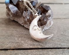 This celestial crescent resting moon pendant necklace is made by using the ancient lost wax technique and it is hand forged. It comes in a sterling silver chain of your choice or a waxed cord and the pendant is solid sterling silver made in great detail. A unique, ethereal piece of jewelry that will add character to any look and is ideal as a gift to yourself or to someone special. The total length of the chain is 460mm, please contact me if you would like me to custom made the length of your ch Celestial Silver Half Moon Necklace, Silver Hand Forged Crescent Necklace, Hand Forged Sterling Silver Celestial Necklace, Hand Forged Crescent Sterling Silver Necklace, Hand Forged Silver Crescent Necklace, Hand Forged Sterling Silver Crescent Necklace, Celestial Half Moon Sterling Silver Necklace, Sterling Silver Half Moon Necklace In Celestial Style, Celestial Crescent Sterling Silver Necklace