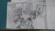 a drawing of people shopping in a store