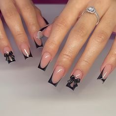 Faster shipping. Better service Baddie Medium Nails, Black French Nails, Nail Shapes Square, Black Acrylic Nails, French Acrylic Nails, Acrylic Nails Coffin Pink