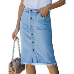 Women's Chic Denim Skirt With Mid Rise, Washed Design And Button Down Details. Soft Stretchable Material. Durable Linght-Wash And Dark-Wash Cotton-Blend Denim, With Comfortable Stretch. Women Denim Pencil Skirts Knee Length, Clever Secret-Smooth Front Pockets Hold You In For A Smoothing Effect. Look Good Any Top You Match With It. This Casual Jean Midi Skirt Features Raw-Edge Cut-Off Hem And Fading Create A Distressed, Lived-In Look. Suitable For Casual Wear, Going Out, Street Fashion, Dating, T Jean Midi Skirt, Skirts Knee Length, Midi Wrap Skirt, Denim Jean Skirt, Denim Skirt Women, Denim Chic, Denim Pencil Skirt, Jcrew Women, Pencil Skirts