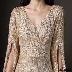 Olivia Mark - Charismatic Hostess Evening Gown with Long Sleeves and Fish Tail Silhouette, Embellished with Shimmering Sequins Gown With Long Sleeves, Sequin Evening Gowns, Long Sleeve Evening Gowns, Deep V Neck Dress, Sleeveless Knit Dress, Cami Maxi Dress, Mermaid Silhouette, Layering Outfits, Evening Dresses Elegant