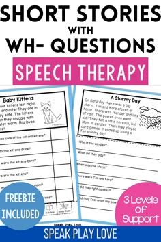 picture of short stories with wh questions for speech therapy Wh Questions Speech Therapy, Speech Therapy Free, Speech Teletherapy, Wh Questions Activities, Early Intervention Speech Therapy, Free Short Stories, Iep Meetings, Collective Nouns, Listening Comprehension