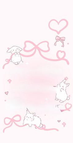 two rabbits with bows and hearts in the background