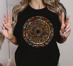 Ornament Mandala Ethnic Boho Shirt,Round  Hippie Retro Mandala tshirt, Yoga Shirt, Yoga Shirt , Minimalist Tee, Women Tshirt ooooooooooooooooooo ⚠️Important Note: We offer two different shirt brands for your convenience, Bella Canvas and Gildan Soft Style. If you have a preference for a specific brand, please kindly ask us for availability before placing your order. We want to ensure you get exactly what you love! 📦 Brand Availability: If you do not specify a preference, we will ship the availa Cheap Spiritual Graphic Print T-shirt, Mandala Tshirt Designs, Bohemian Graphic Print Patterned T-shirt, Boho Tshirt Design, Print Design Art, T Shirt Painting, Yoga Outfit, Boho Shirt, Yoga Shirt