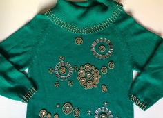 Festive Embellished Tops, Green Embellished Festive Tops, Festive Green Embellished Tops, Embellished Top For Festive Fall Occasions, Embellished Green Tops For Festive Occasions, Green Embellished Tops For Festive Occasions, Holiday Party Sweater, Jeweled Christmas Ornaments, Loose Turtleneck Sweater