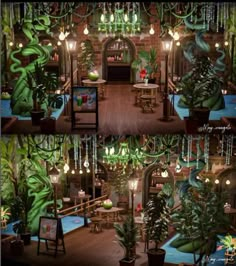 the inside of a house with plants and decorations on display in different stages of life