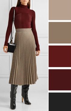 Всё о цвете и сочетании (Lookcolor) | ВКонтакте Burgandy Color Pallet Outfit, A Line Skirt Outfits, Monochromatic Fashion, Stylish Outfits For Women Over 50, Color Blocking Outfits, Color Combinations For Clothes, Monochromatic Outfit