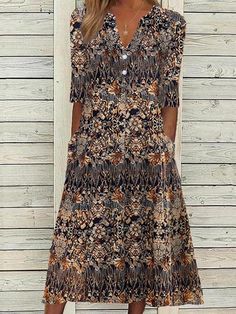 Inexpensive Dresses, Women's A Line Dresses, Dress Name, Robes Vintage, Vintage Summer Dresses, Ethnic Dress, Half Sleeve Dresses, Dress Midi, Types Of Dresses