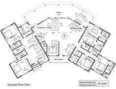 the ground plan for a house with three floors and two living areas, including an office area