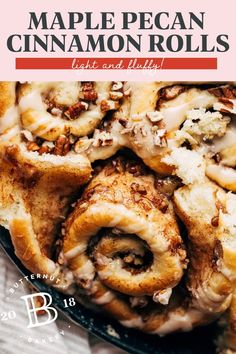 the cover of maple pecan cinnamon rolls