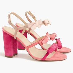 Strappy Block Heel Sandals, Strappy Block Heels, Jcrew Collection, Bow Sandals, Shoe Closet, Pink Suede, Block Heels Sandal