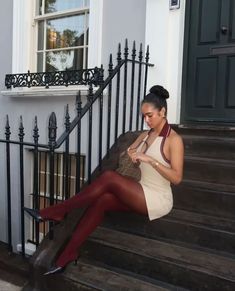 Lesa Milan, Dress With Stockings Outfit, Milan Outfits, Spirit Of God, Burgundy Outfit, Stockings Outfit, Boujee Outfits, Date Outfit, Dress With Stockings