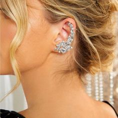 Super Cute And Stylish Ships In 5-10 Business Days Elegant Silver Crystal Ear Cuff, Party Cubic Zirconia Ear Cuff, Silver Crystal Ear Cuff For Party, Party Ear Cuff Made Of Cubic Zirconia, Rose Jewelry, Rhinestone Earrings, Silver Roses, Jewelry Earrings, Super Cute