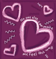 two hearts are drawn on a purple background with words written in white ink and some other writing